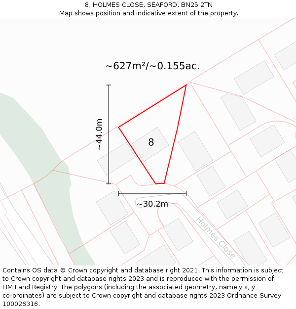 8, HOLMES CLOSE, SEAFORD, BN25 2TN: Plot and title map