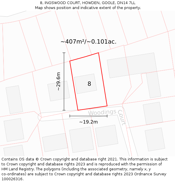8, INGSWOOD COURT, HOWDEN, GOOLE, DN14 7LL: Plot and title map