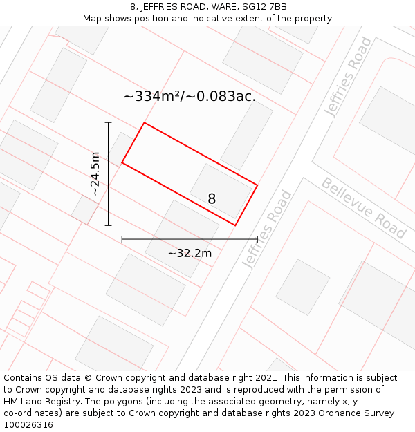 8, JEFFRIES ROAD, WARE, SG12 7BB: Plot and title map