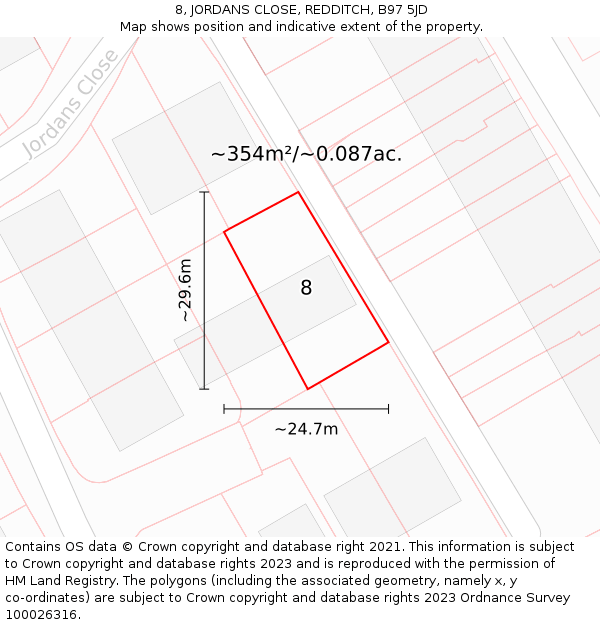 8, JORDANS CLOSE, REDDITCH, B97 5JD: Plot and title map