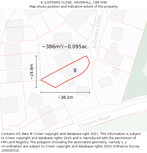 8, JUSTINIAN CLOSE, HAVERHILL, CB9 0NR: Plot and title map