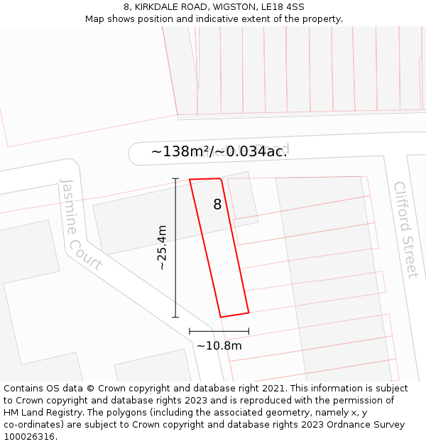 8, KIRKDALE ROAD, WIGSTON, LE18 4SS: Plot and title map