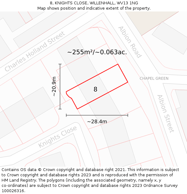 8, KNIGHTS CLOSE, WILLENHALL, WV13 1NG: Plot and title map