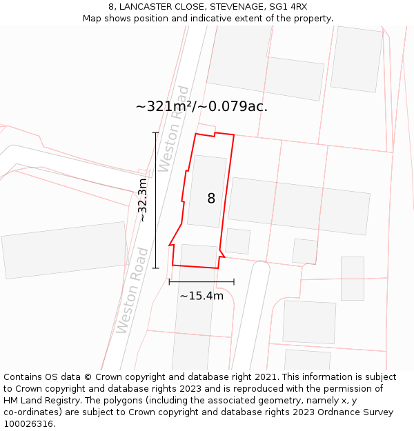 8, LANCASTER CLOSE, STEVENAGE, SG1 4RX: Plot and title map