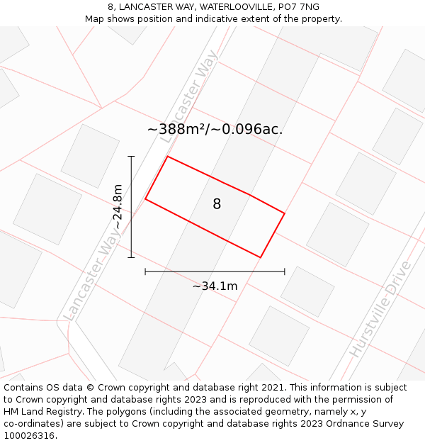 8, LANCASTER WAY, WATERLOOVILLE, PO7 7NG: Plot and title map