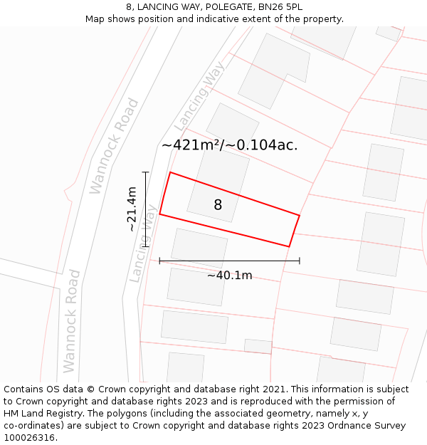 8, LANCING WAY, POLEGATE, BN26 5PL: Plot and title map