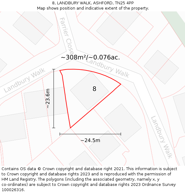 8, LANDBURY WALK, ASHFORD, TN25 4PP: Plot and title map