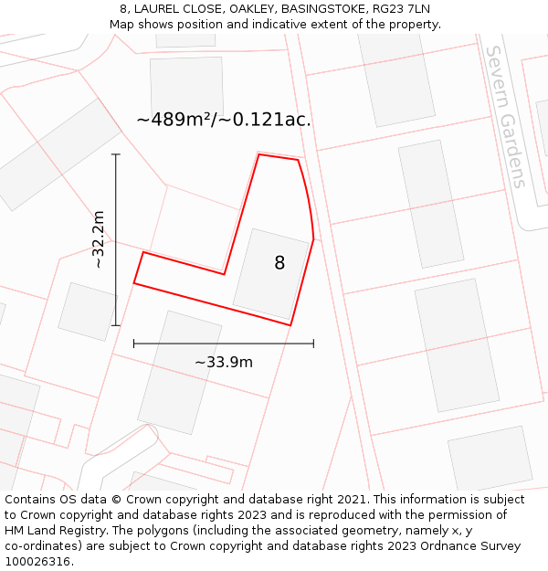 8, LAUREL CLOSE, OAKLEY, BASINGSTOKE, RG23 7LN: Plot and title map