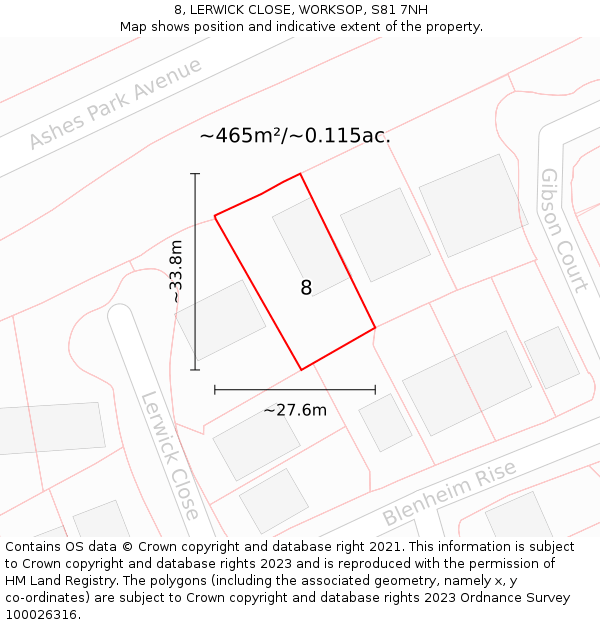 8, LERWICK CLOSE, WORKSOP, S81 7NH: Plot and title map