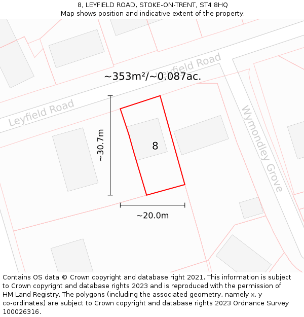 8, LEYFIELD ROAD, STOKE-ON-TRENT, ST4 8HQ: Plot and title map