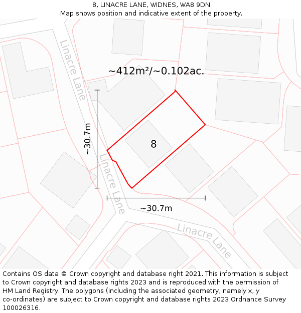 8, LINACRE LANE, WIDNES, WA8 9DN: Plot and title map