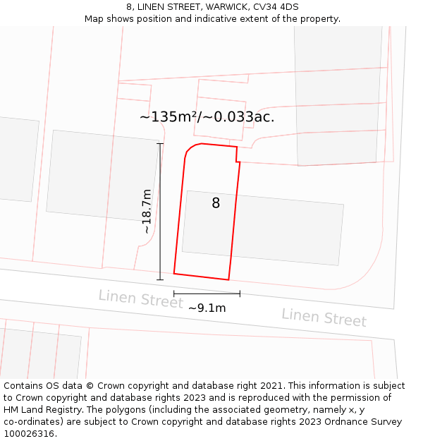 8, LINEN STREET, WARWICK, CV34 4DS: Plot and title map