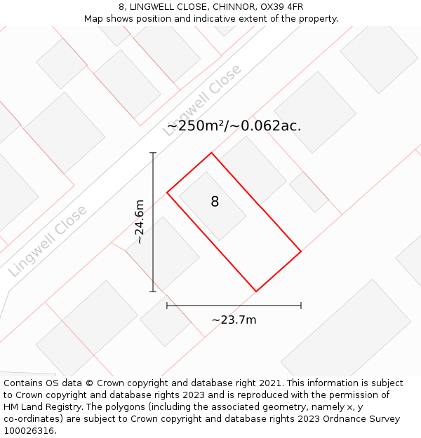 8, LINGWELL CLOSE, CHINNOR, OX39 4FR: Plot and title map