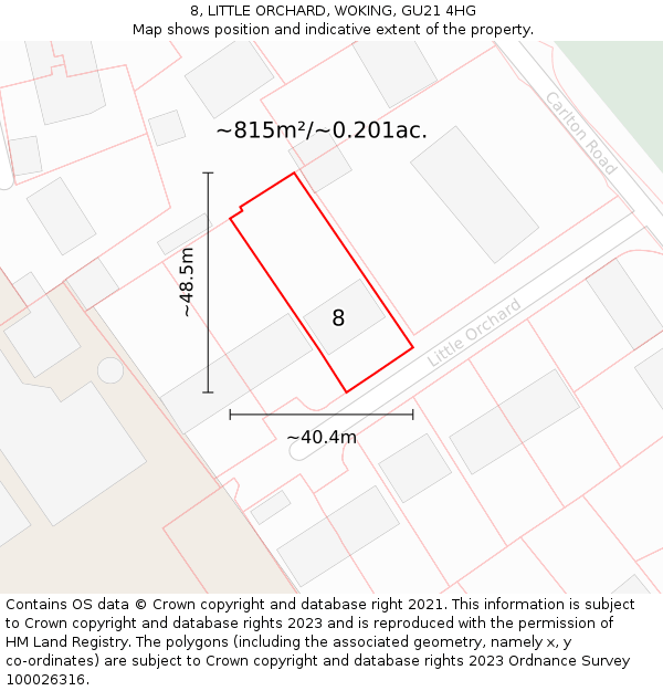 8, LITTLE ORCHARD, WOKING, GU21 4HG: Plot and title map