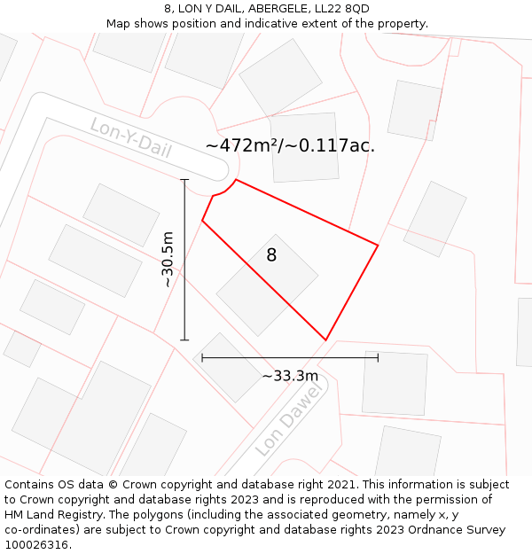 8, LON Y DAIL, ABERGELE, LL22 8QD: Plot and title map