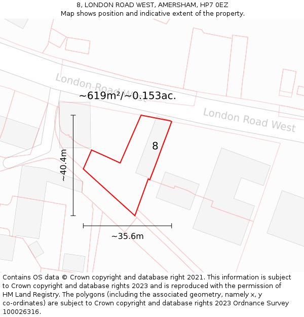 8, LONDON ROAD WEST, AMERSHAM, HP7 0EZ: Plot and title map