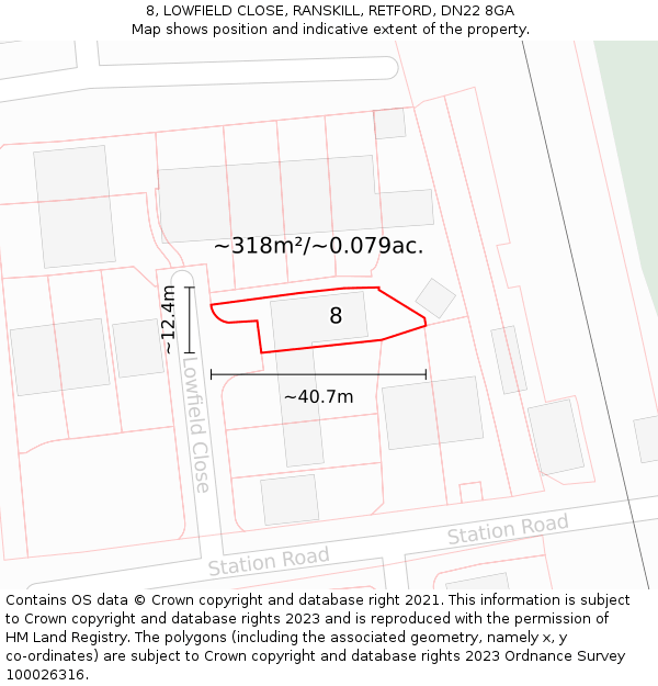 8, LOWFIELD CLOSE, RANSKILL, RETFORD, DN22 8GA: Plot and title map