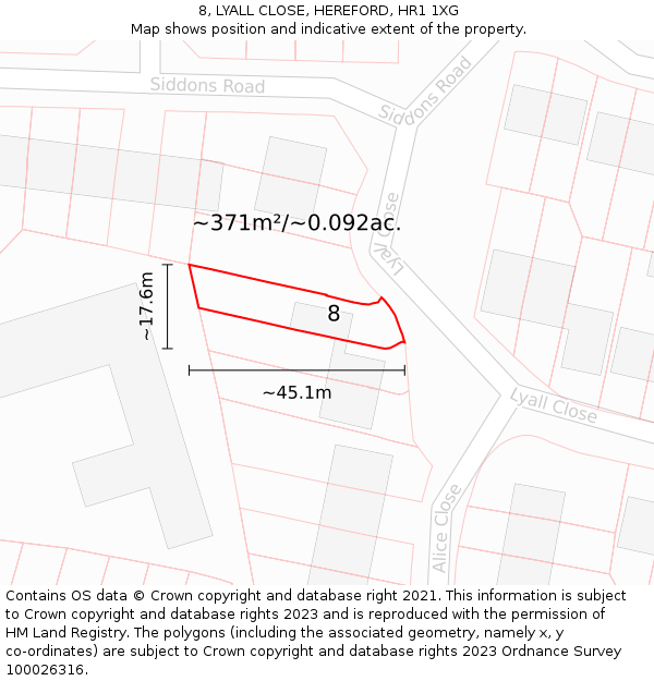 8, LYALL CLOSE, HEREFORD, HR1 1XG: Plot and title map