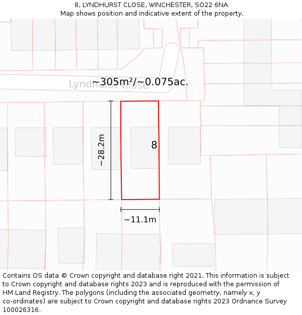 8, LYNDHURST CLOSE, WINCHESTER, SO22 6NA: Plot and title map