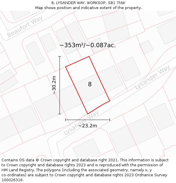 8, LYSANDER WAY, WORKSOP, S81 7NW: Plot and title map