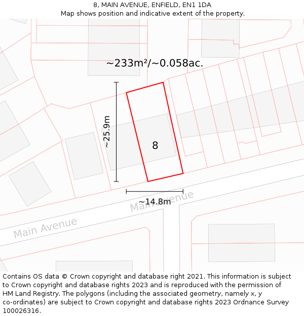 8, MAIN AVENUE, ENFIELD, EN1 1DA: Plot and title map