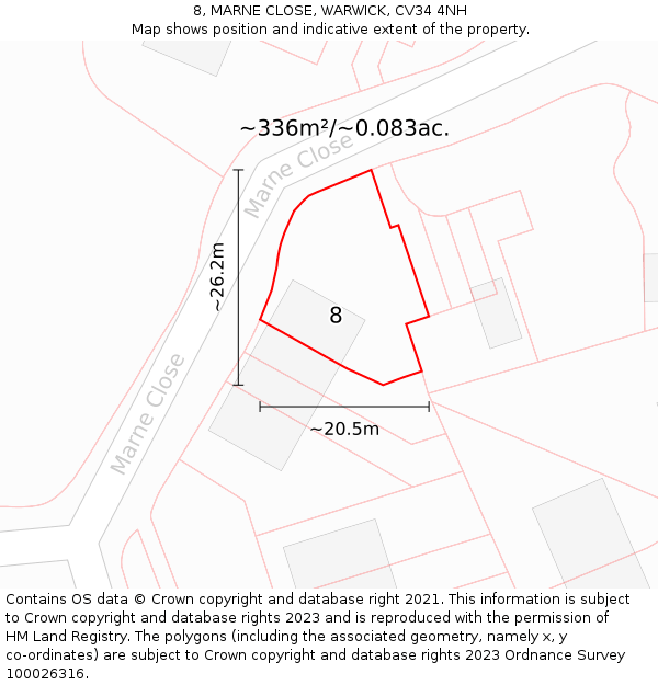 8, MARNE CLOSE, WARWICK, CV34 4NH: Plot and title map