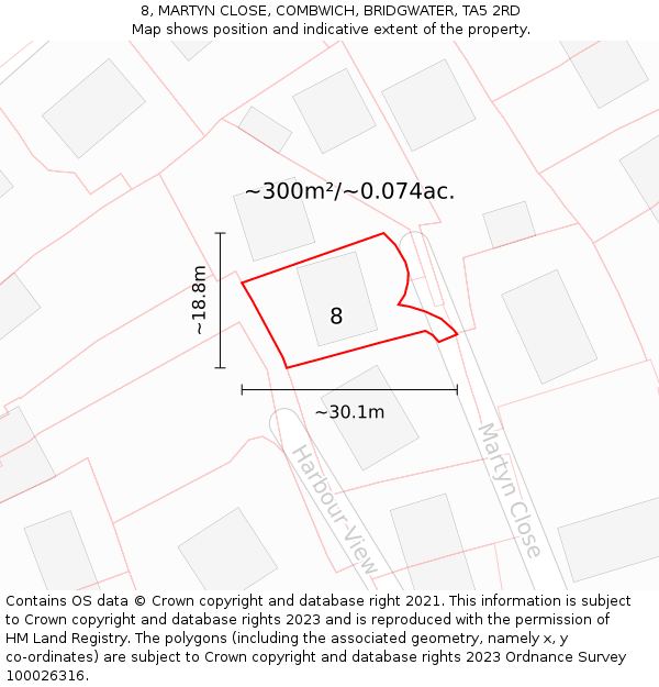 8, MARTYN CLOSE, COMBWICH, BRIDGWATER, TA5 2RD: Plot and title map