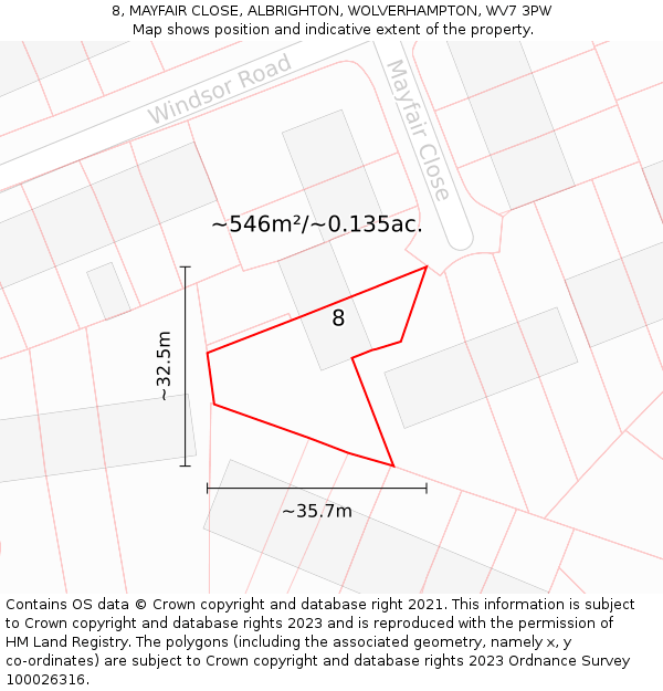 8, MAYFAIR CLOSE, ALBRIGHTON, WOLVERHAMPTON, WV7 3PW: Plot and title map