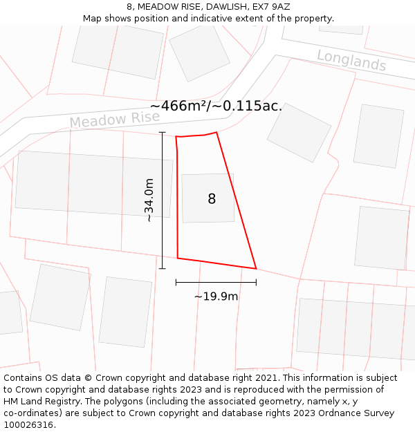 8, MEADOW RISE, DAWLISH, EX7 9AZ: Plot and title map