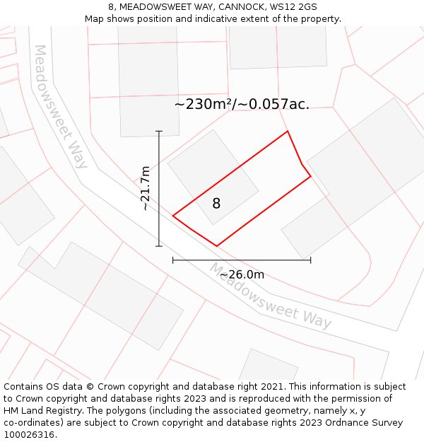 8, MEADOWSWEET WAY, CANNOCK, WS12 2GS: Plot and title map