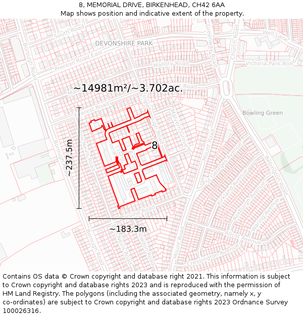 8, MEMORIAL DRIVE, BIRKENHEAD, CH42 6AA: Plot and title map