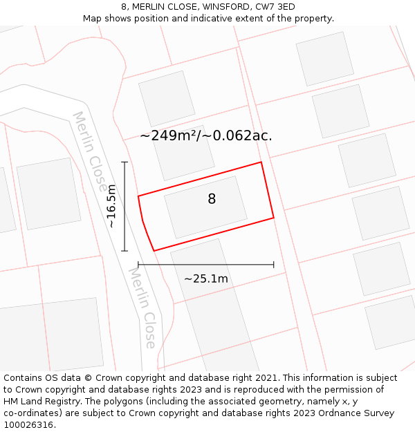 8, MERLIN CLOSE, WINSFORD, CW7 3ED: Plot and title map