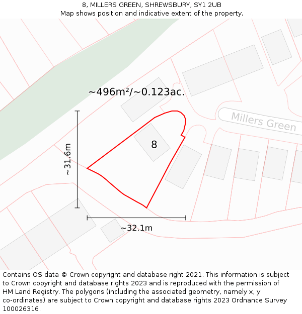 8, MILLERS GREEN, SHREWSBURY, SY1 2UB: Plot and title map