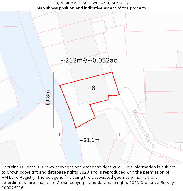 8, MIMRAM PLACE, WELWYN, AL6 9HQ: Plot and title map