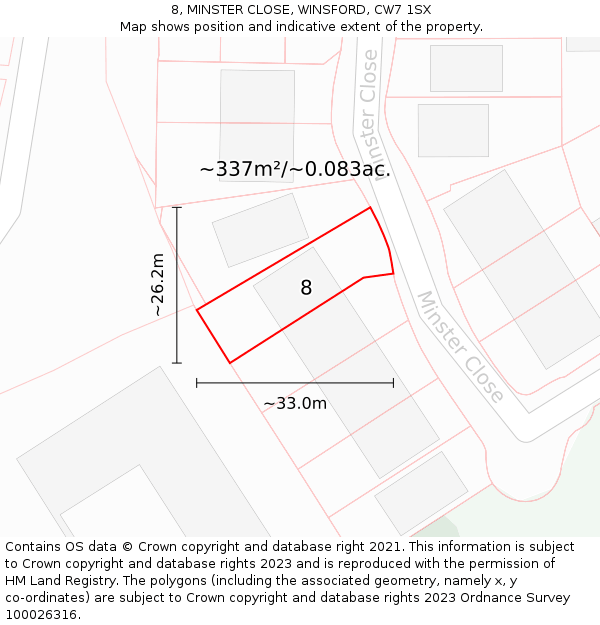 8, MINSTER CLOSE, WINSFORD, CW7 1SX: Plot and title map