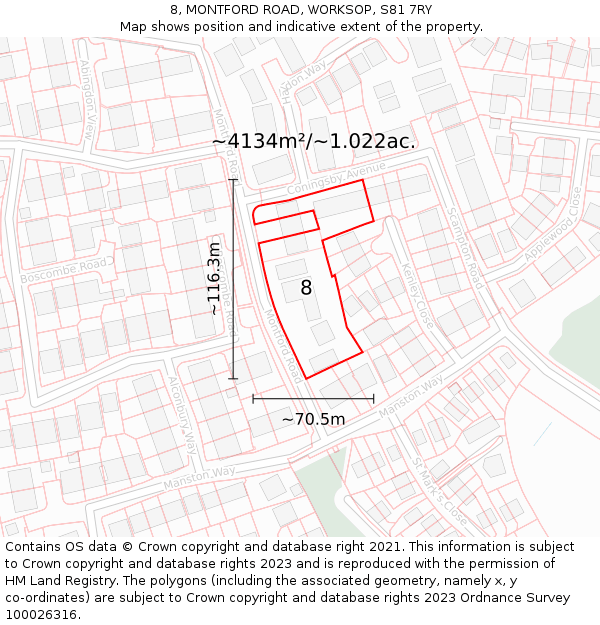 8, MONTFORD ROAD, WORKSOP, S81 7RY: Plot and title map