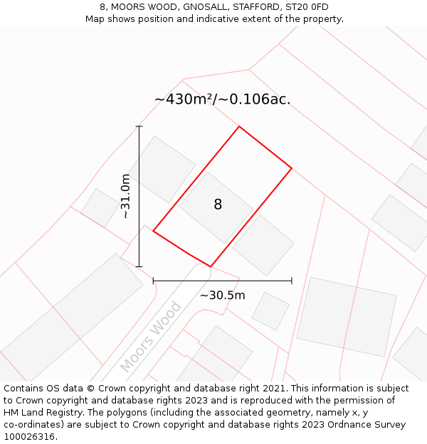 8, MOORS WOOD, GNOSALL, STAFFORD, ST20 0FD: Plot and title map