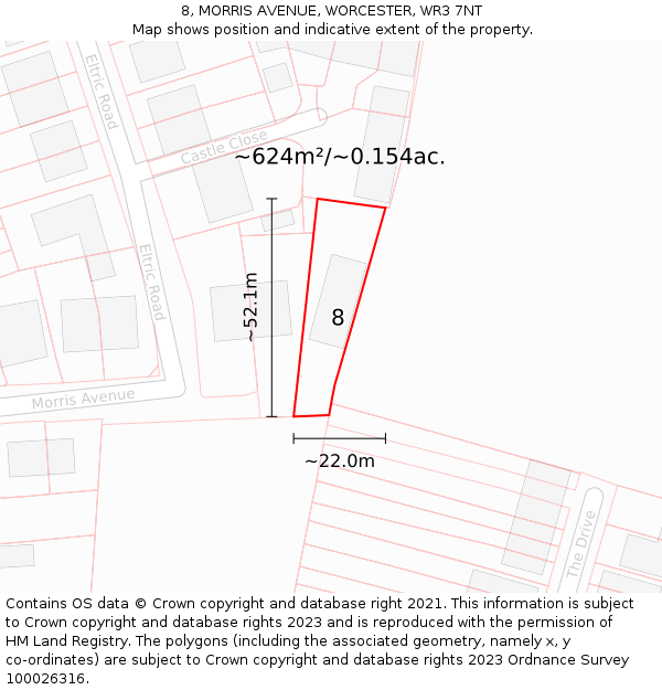 8, MORRIS AVENUE, WORCESTER, WR3 7NT: Plot and title map