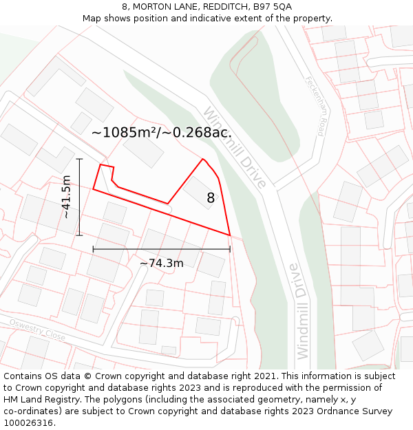 8, MORTON LANE, REDDITCH, B97 5QA: Plot and title map