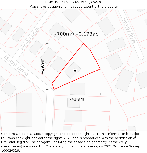 8, MOUNT DRIVE, NANTWICH, CW5 6JF: Plot and title map