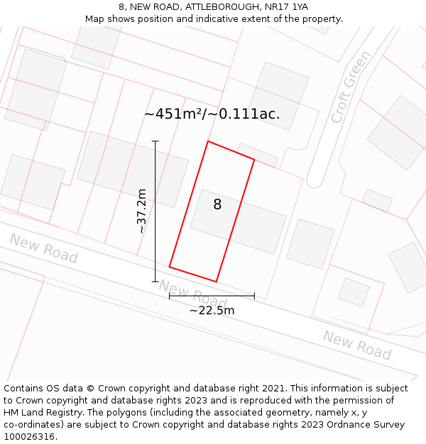 8, NEW ROAD, ATTLEBOROUGH, NR17 1YA: Plot and title map