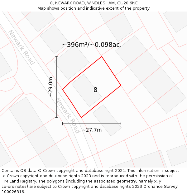 8, NEWARK ROAD, WINDLESHAM, GU20 6NE: Plot and title map