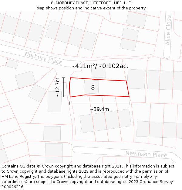 8, NORBURY PLACE, HEREFORD, HR1 1UD: Plot and title map