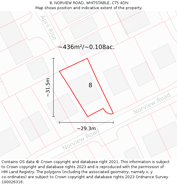 8, NORVIEW ROAD, WHITSTABLE, CT5 4DN: Plot and title map