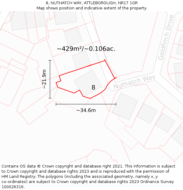 8, NUTHATCH WAY, ATTLEBOROUGH, NR17 1GR: Plot and title map