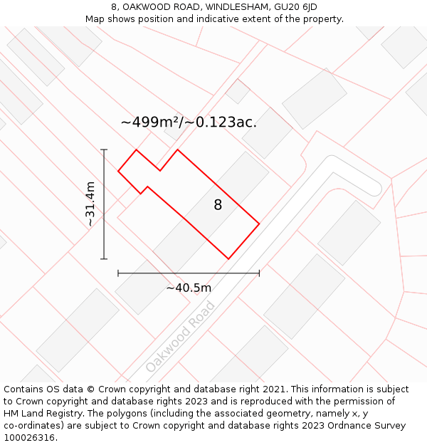 8, OAKWOOD ROAD, WINDLESHAM, GU20 6JD: Plot and title map