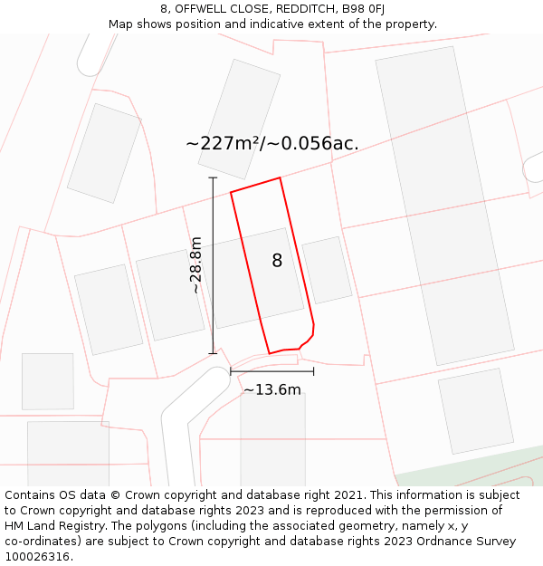 8, OFFWELL CLOSE, REDDITCH, B98 0FJ: Plot and title map