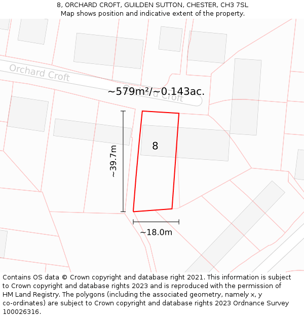 8, ORCHARD CROFT, GUILDEN SUTTON, CHESTER, CH3 7SL: Plot and title map