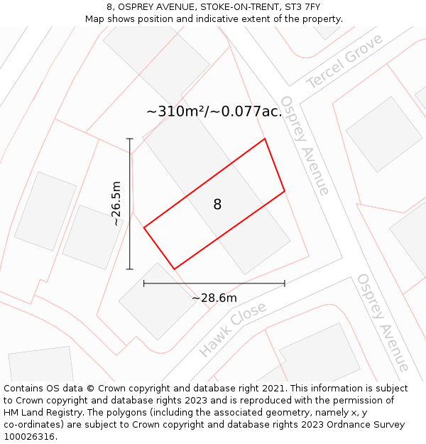 8, OSPREY AVENUE, STOKE-ON-TRENT, ST3 7FY: Plot and title map