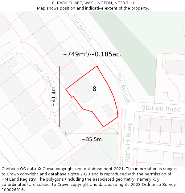 8, PARK CHARE, WASHINGTON, NE38 7LH: Plot and title map